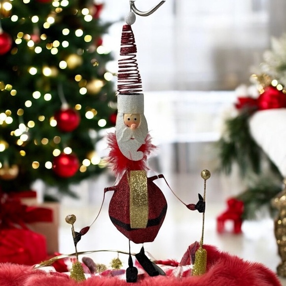 Marching Band Santa Drum Ornament Flocked Christmas Glitter Spring Hat 10”x4” - Picture 1 of 11